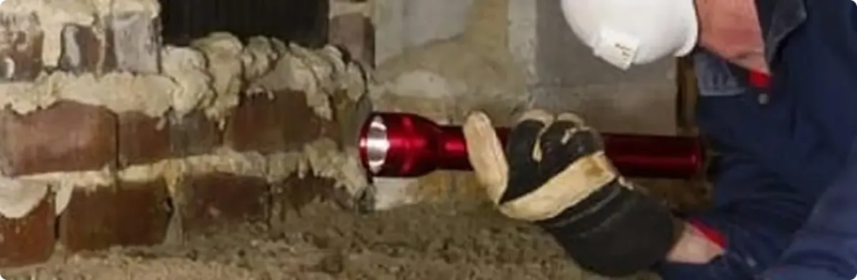 Pest control technician inspecting a crawl space for ant activity in Peoria, AZ